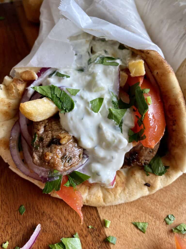 Easy Steak Souvlaki Wrap - Hungry Happens