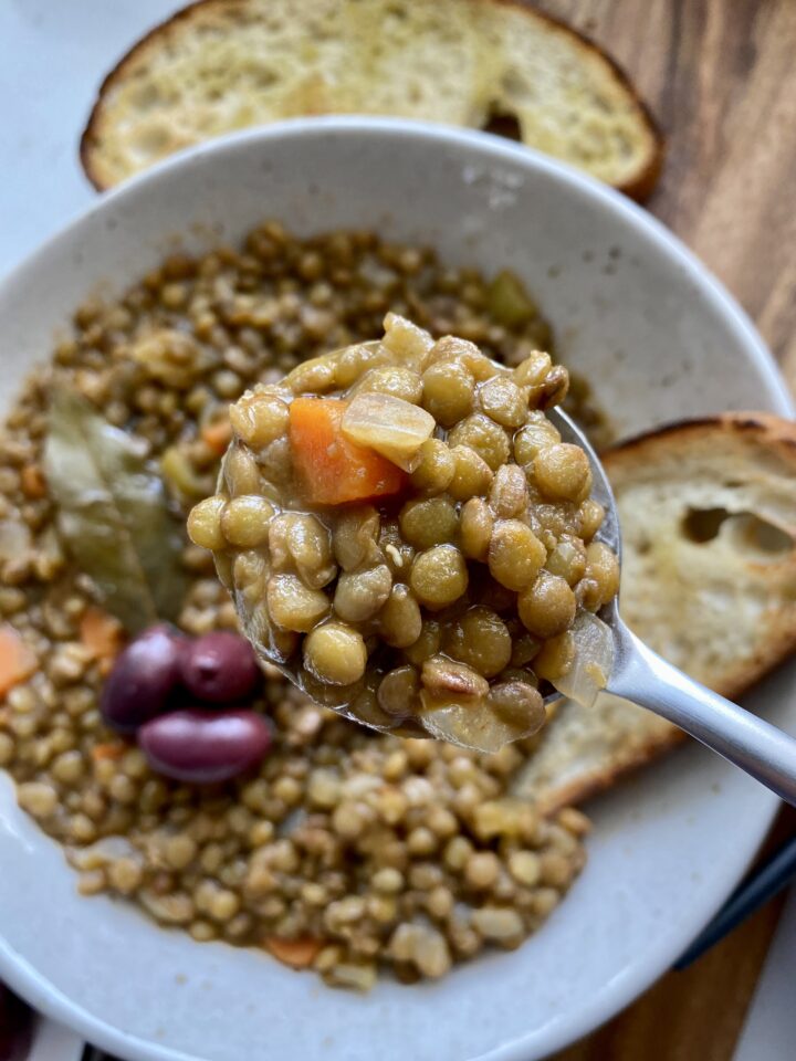 greek lentil soup spoon