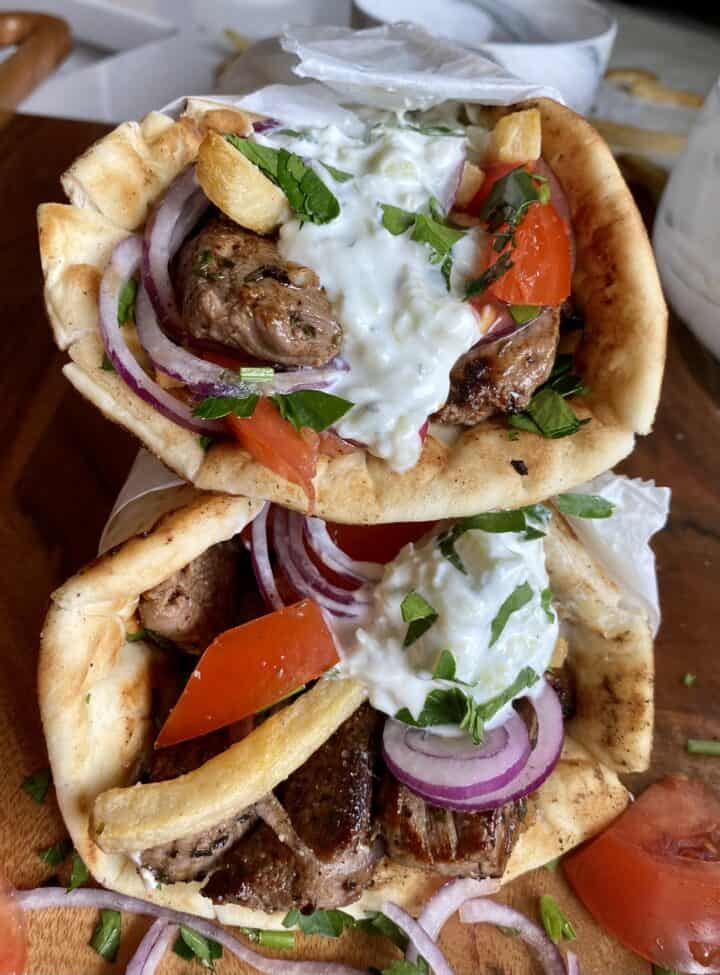 steak tips souvlakia with tsatziki