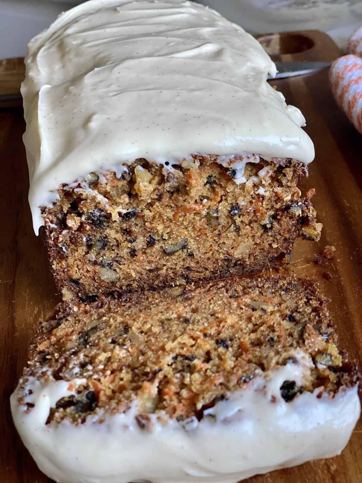 Carrot Cake Loaf with Cream Cheese Frosting - Amy Treasure