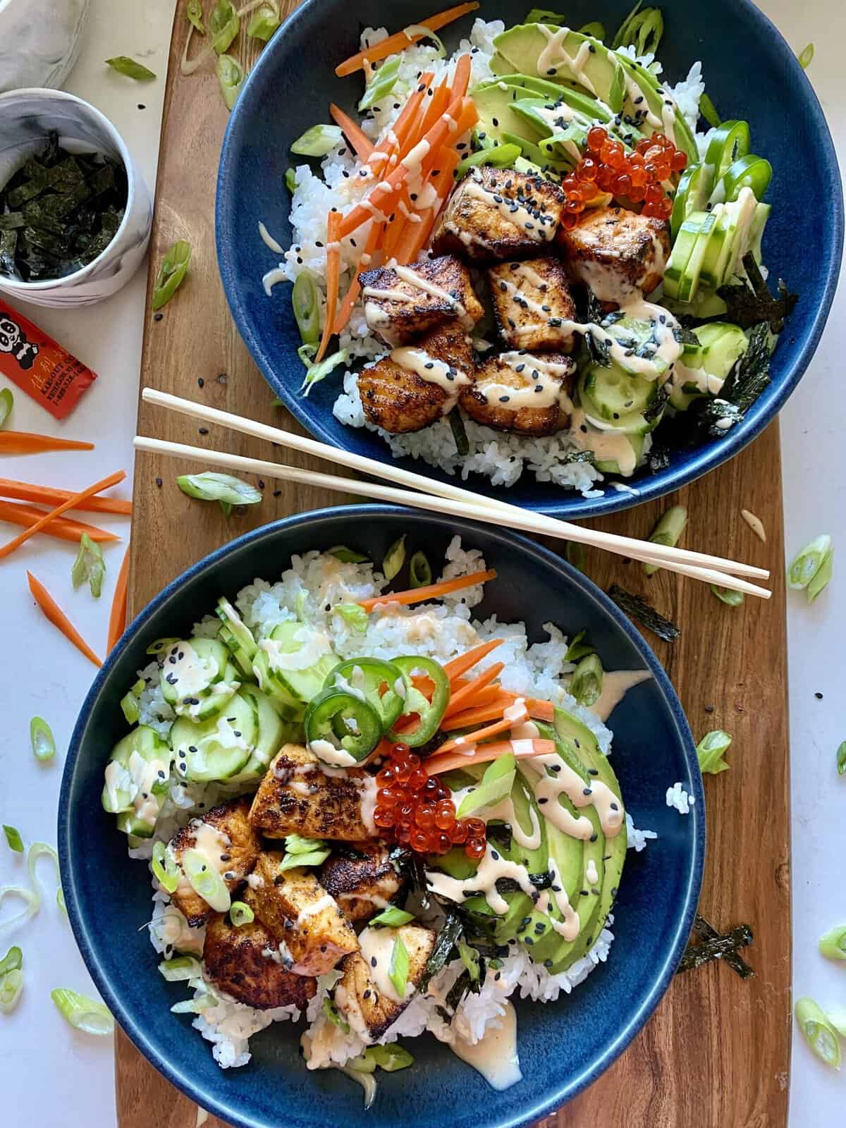 Crispy Spicy Salmon Bowls - Hungry Happens