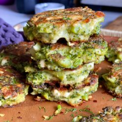 broccoli feta fritters stack