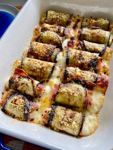 cheesy prosciutto eggplant roll ups
