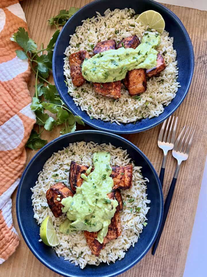 spicy salmon coconut avocado sauce