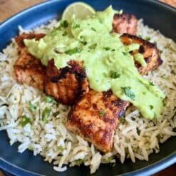 spicy salmon with coconut avocado sauce