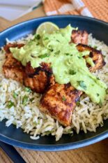 spicy salmon with coconut avocado sauce