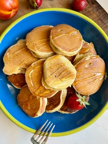 peanut butter peach stuffed pancakes