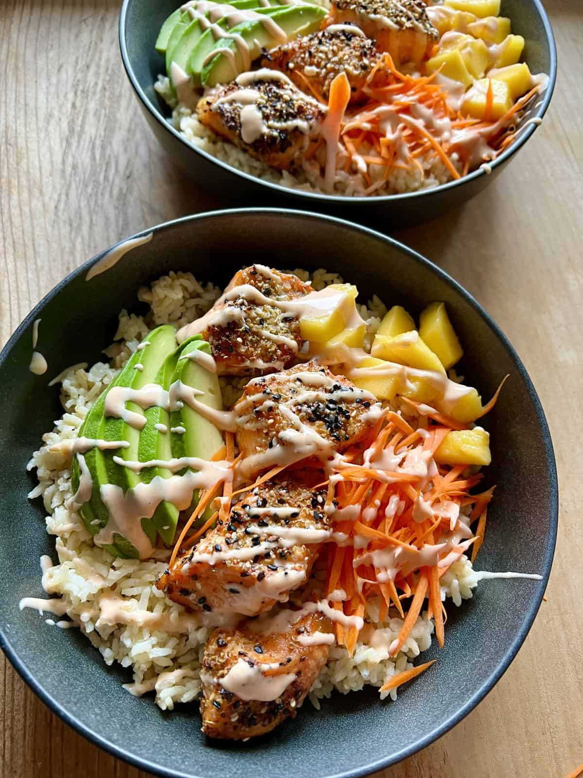 Air Fryer Everything Bagel Salmon Bowls - Hungry Happens