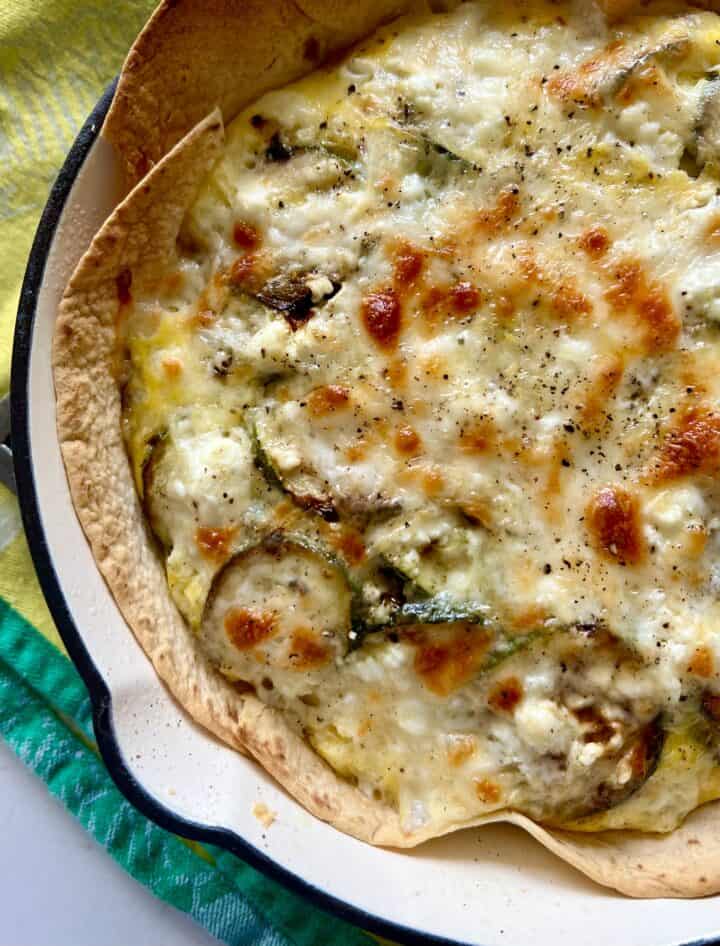 mozzarella zucchini egg tortilla pie