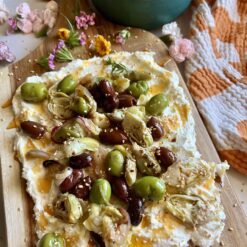 feta board with olives and artichokes