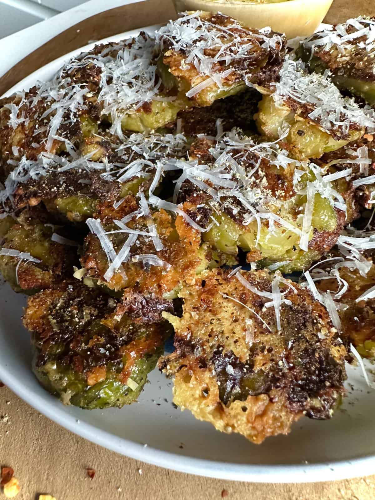 Crispy Parmesan Smashed Brussel Sprouts - Hungry Happens