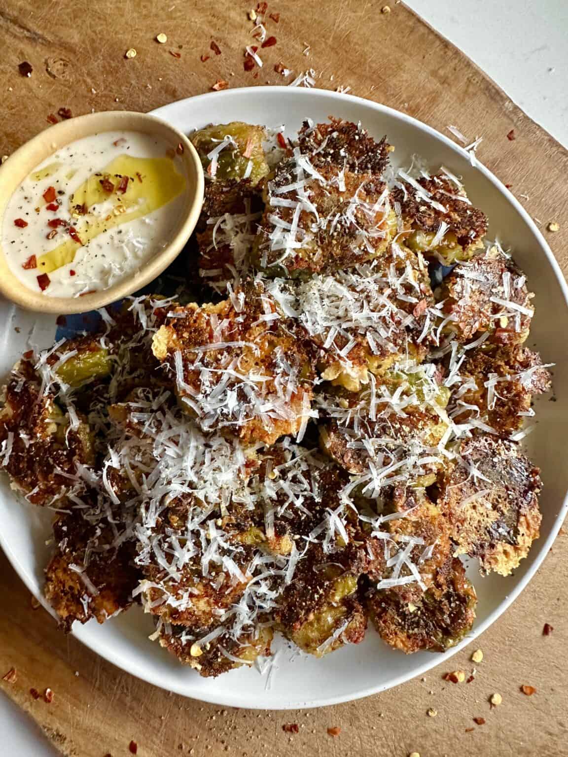 Crispy Parmesan Smashed Brussel Sprouts Hungry Happens