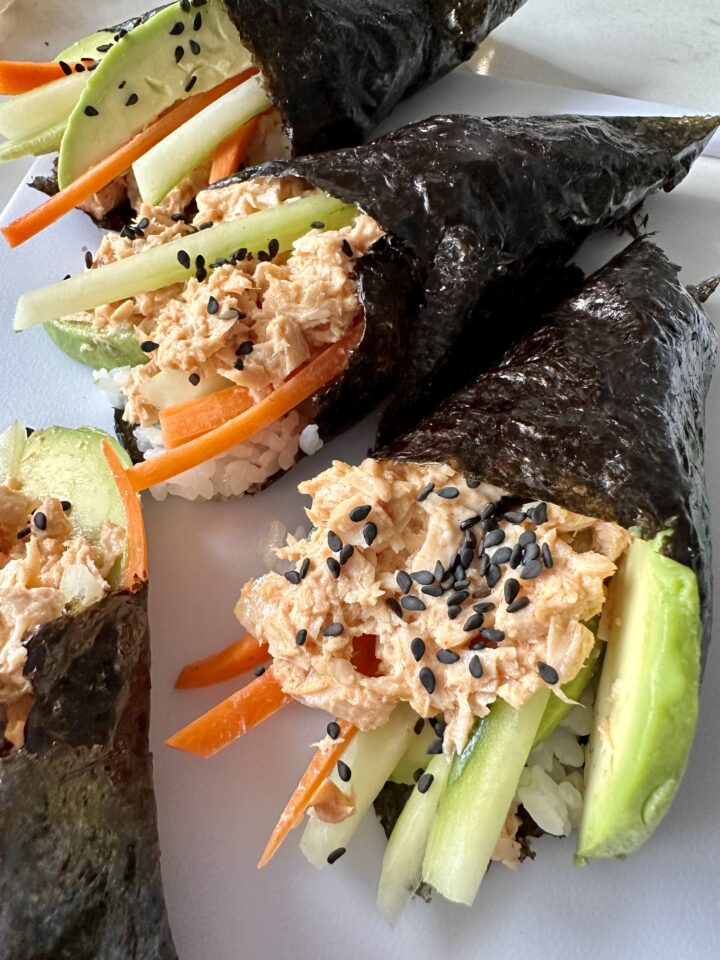 spicy tuna fish sushi cones