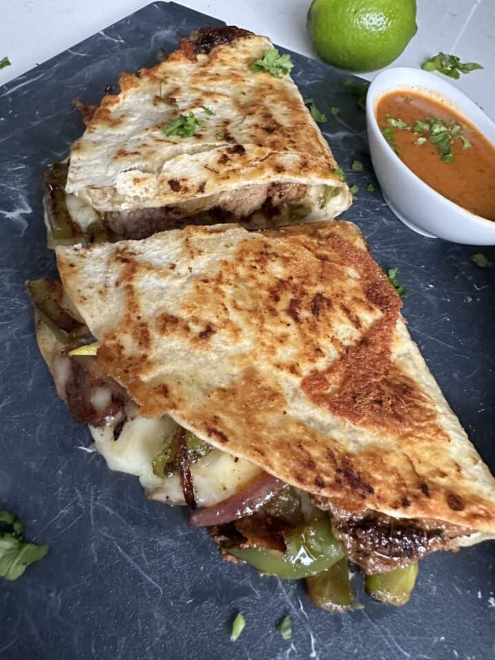 Chipotle Philly Cheesesteak Quesadilla with Honey Chipotle Vinaigrette -  Hungry Happens