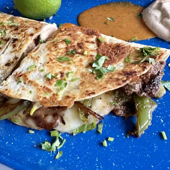 Chipotle Philly Cheesesteak Quesadilla with Honey Chipotle Vinaigrette
