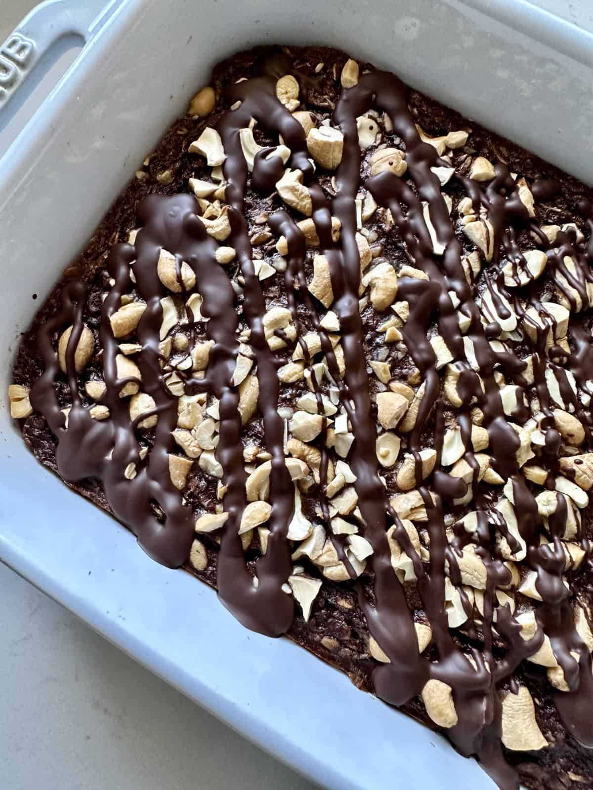 View of Flourless Sugar Free Chocolate Banana Oat Bake - Hungry Happens