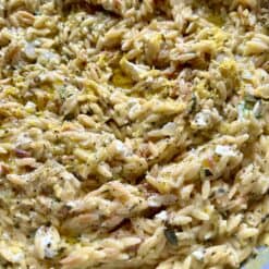 creamy lemon feta zucchini orzo