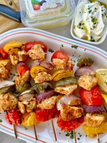 feta marinated chicken souvlaki