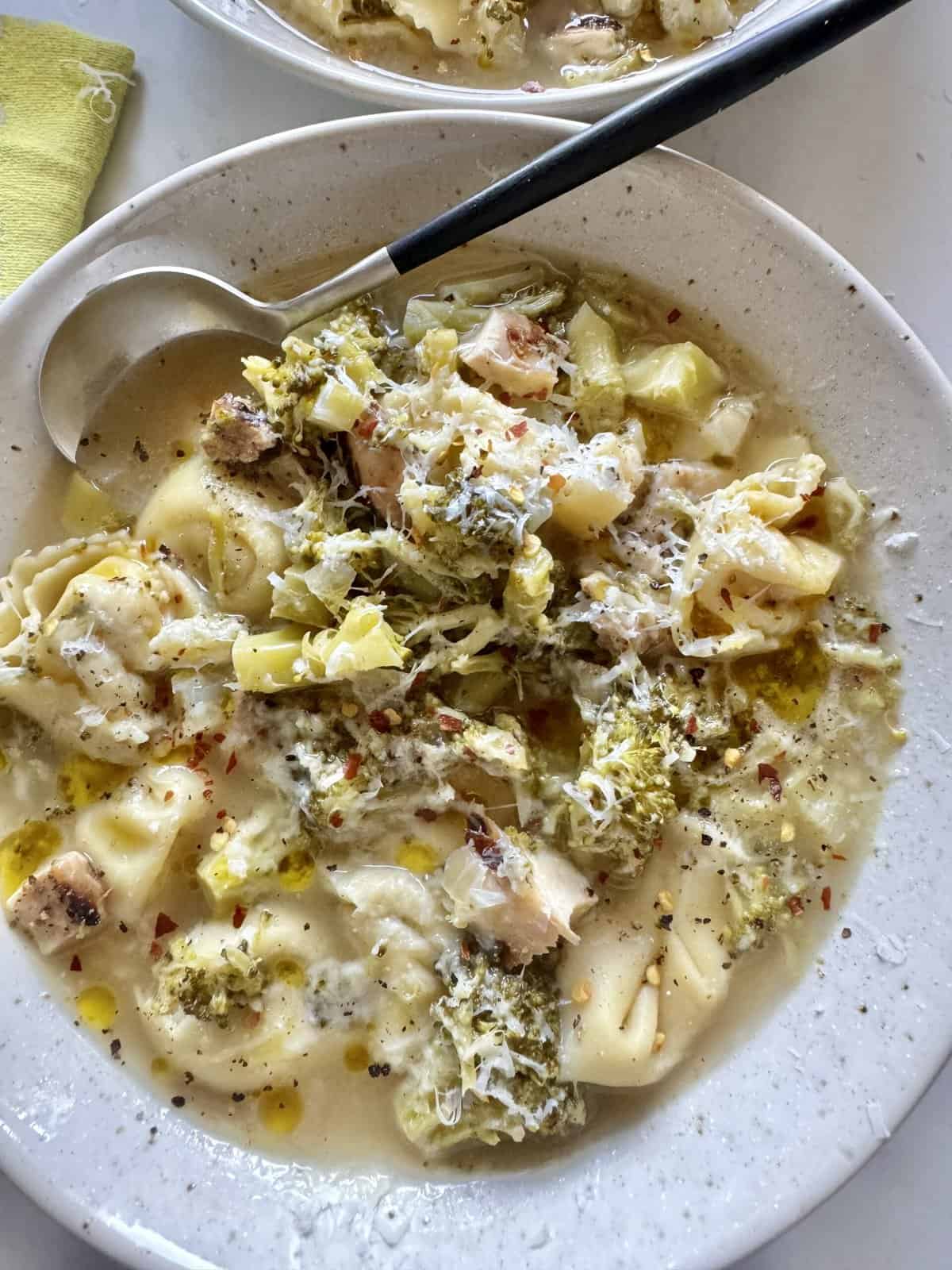 Italian Broccoli + Chicken Tortellini Soup-image