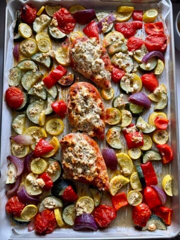 Greek sheet pan chicken veggies