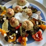 sheet pan Greek chicken meatballs veggies