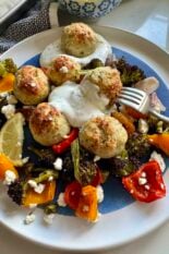 sheet pan Greek chicken meatballs veggies