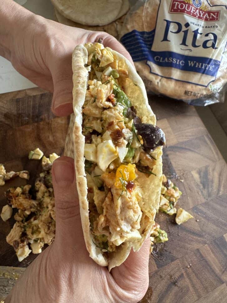 creamy chopped chicken salad stuffed pitas