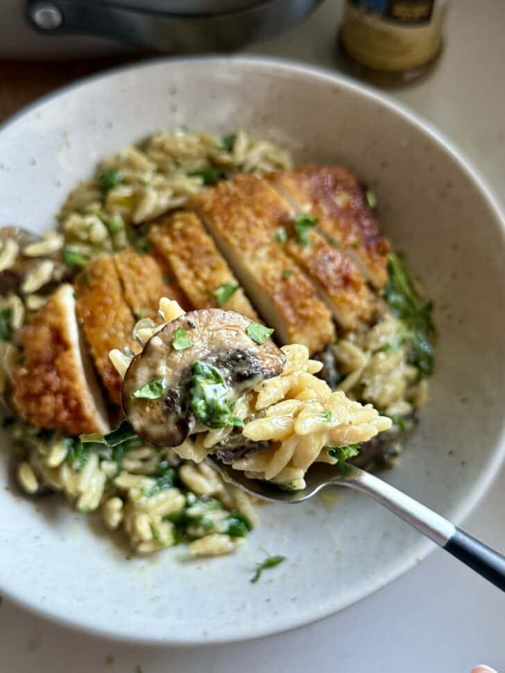 creamy mushroom and spinach orzo