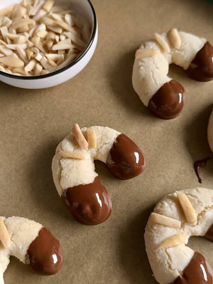 chocolate dipped almond horn cookies