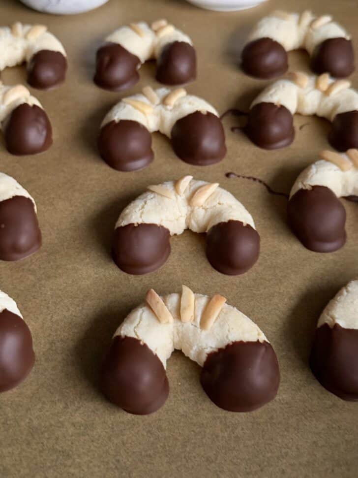 chocolate dipped almond horn cookies