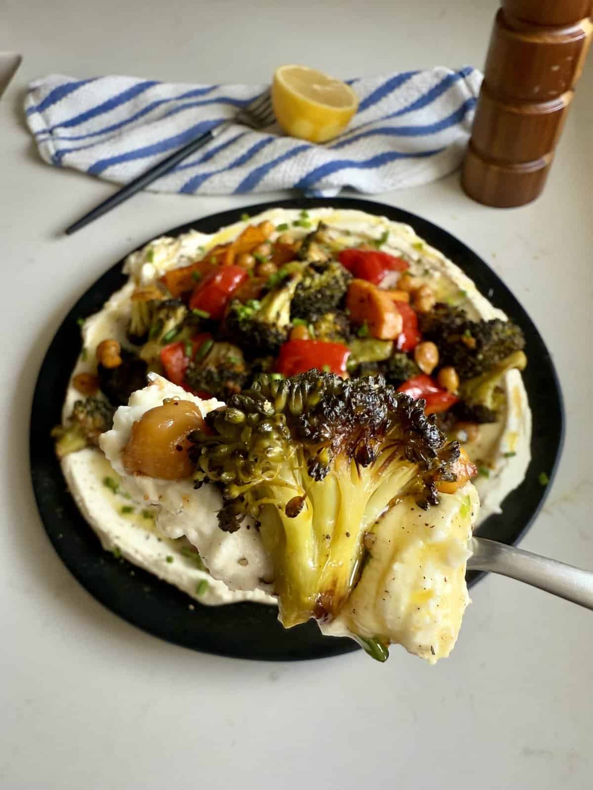 roasted veggies over lemony whipped ricotta