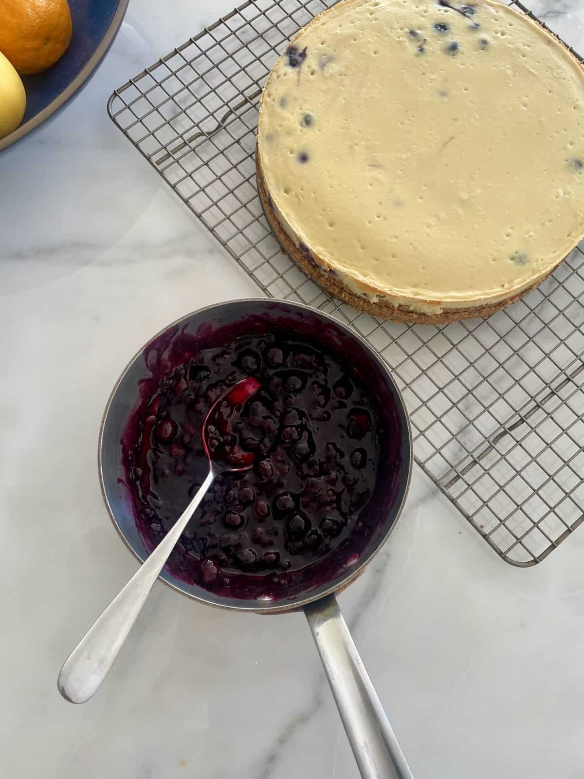 healthier blueberry cheesecake with almond crust