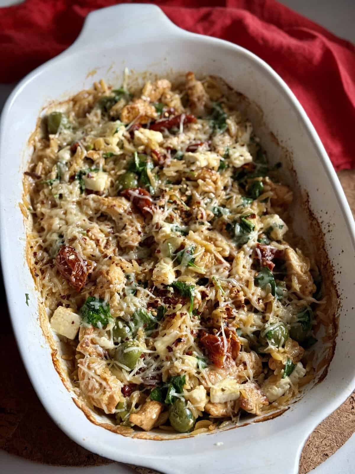 mediterranean chicken orzo dump (one pan)