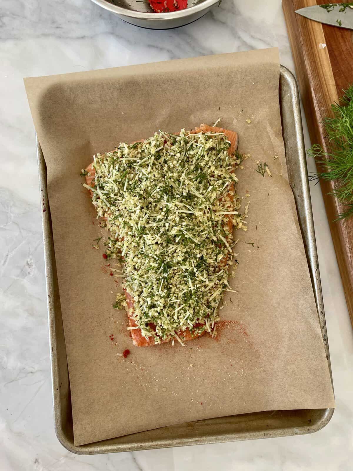 Sesame-garlic crusted salmon