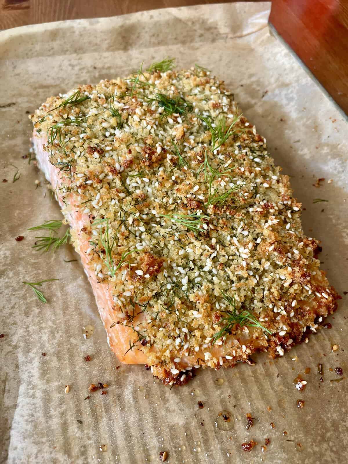 Sesame-garlic crusted Salmon