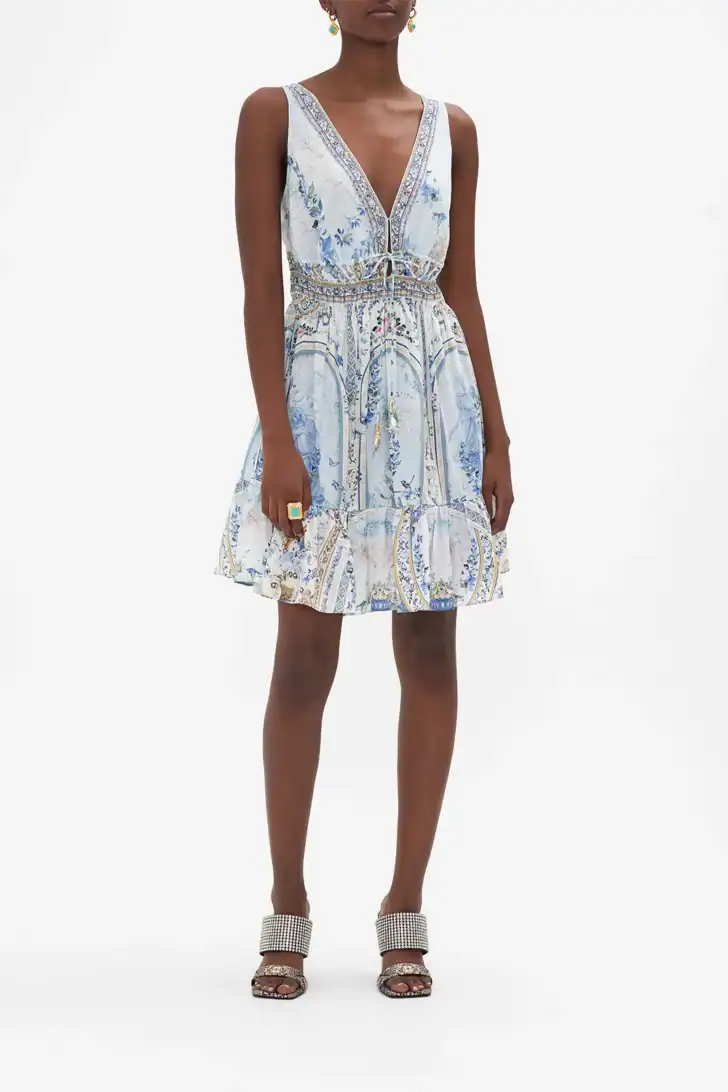 shirred waist detail mini dress