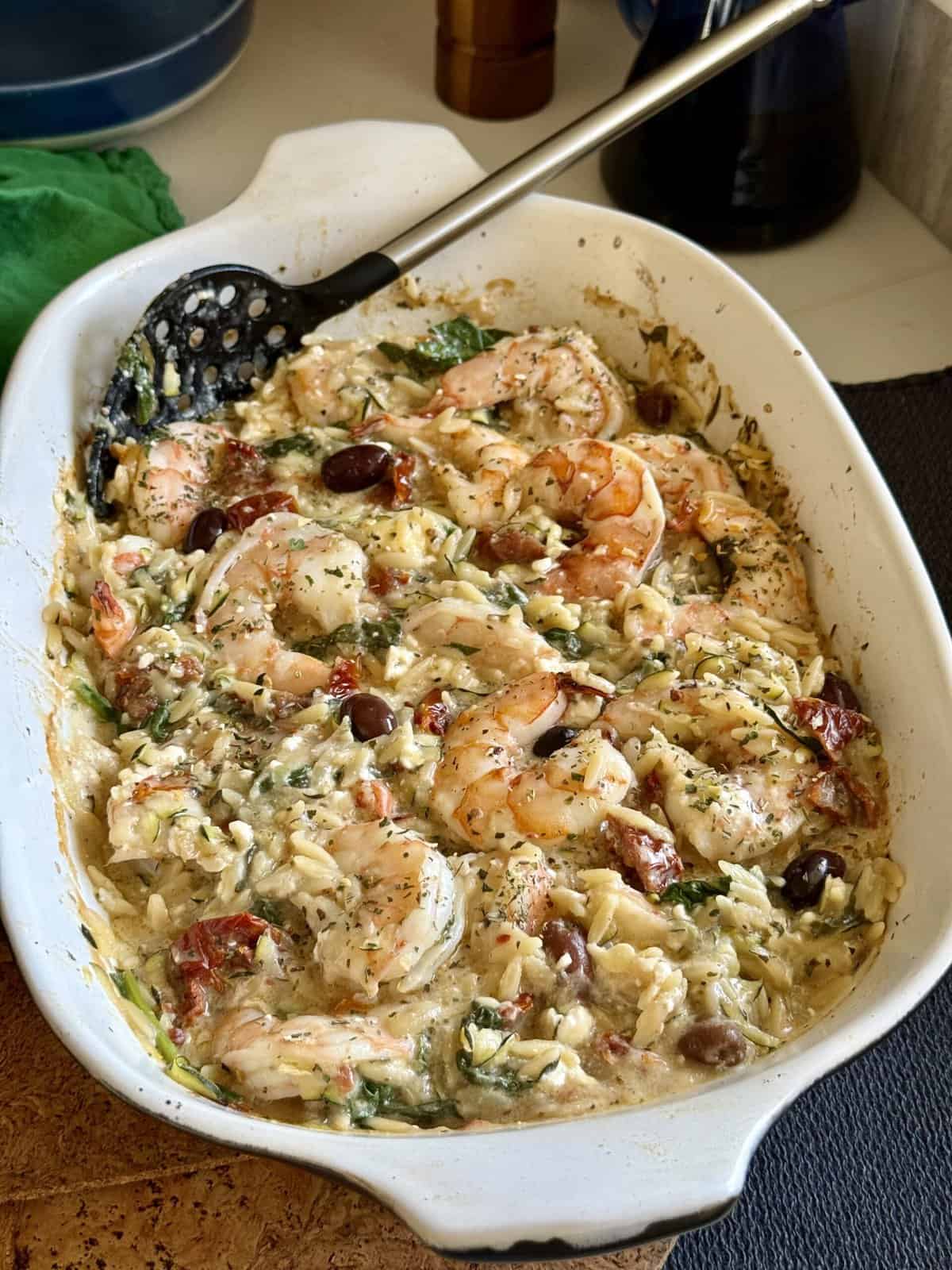 one pan shrimp orzo bake