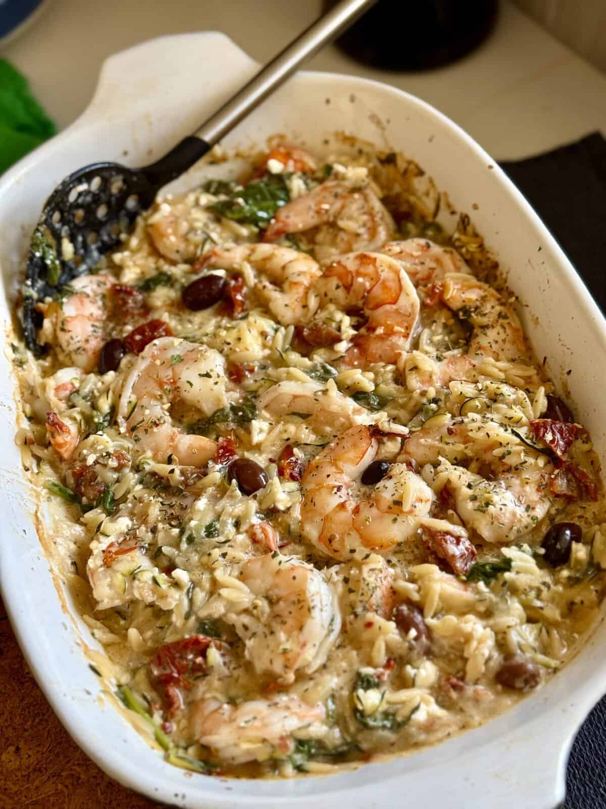 one pan shrimp orzo bake
