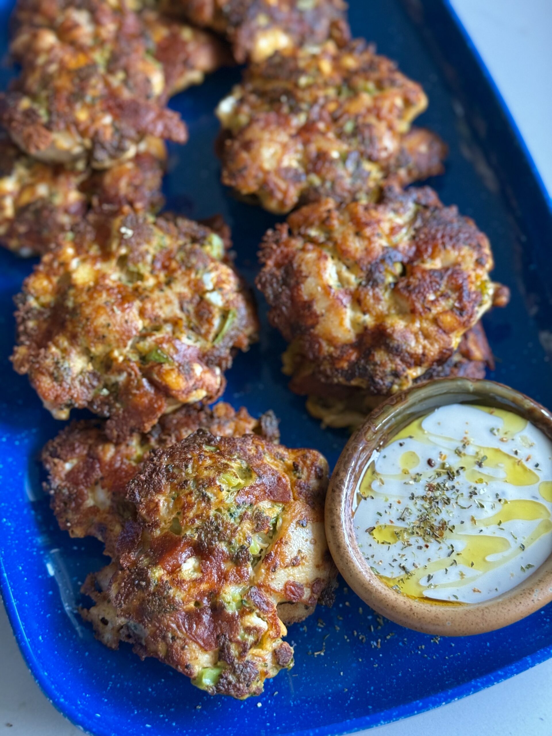broccoli chicken feta fritters