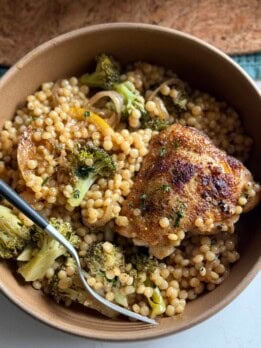 one pan broccoli chicken couscous