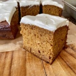 One bowl pumpkin snacking cake slice closeup