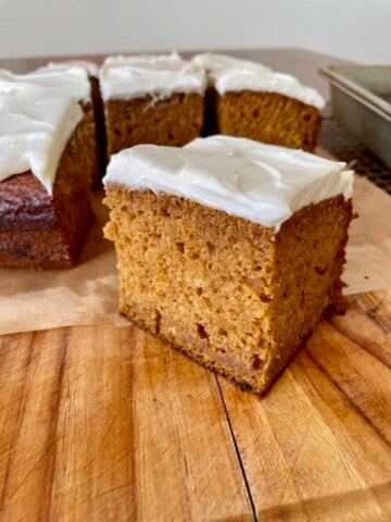 One bowl pumpkin snacking cake slice closeup