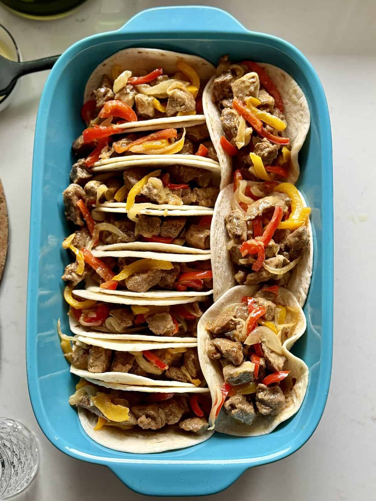 easy baked steak tacos with avocado sauce