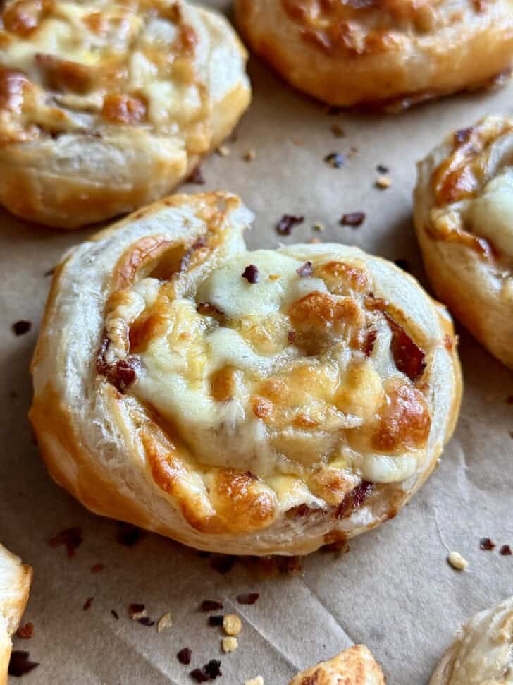 prosciutto + cheese puff pastry pinwheels