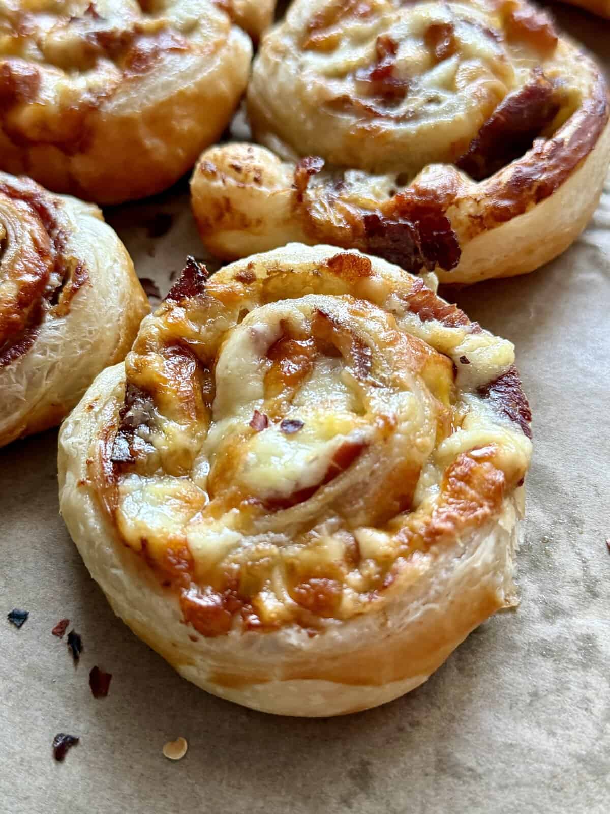 prosciutto + cheese puff pastry pinwheels