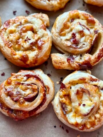 prosciutto + cheese puff pastry pinwheels