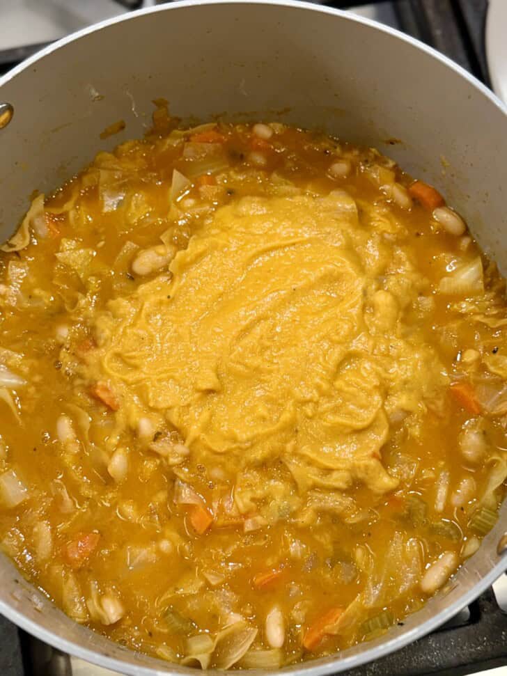 creamy cabbage white bean soup