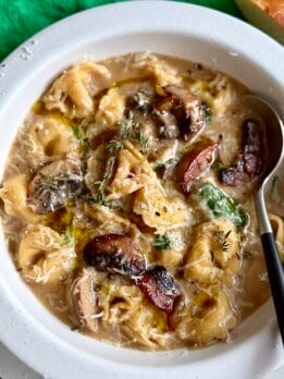 creamy mushroom + spinach tortellini soup