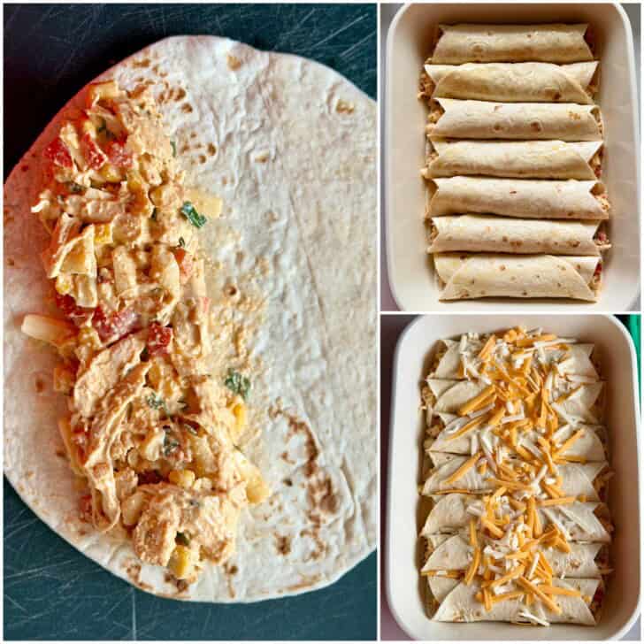 baked street corn chicken flautas
