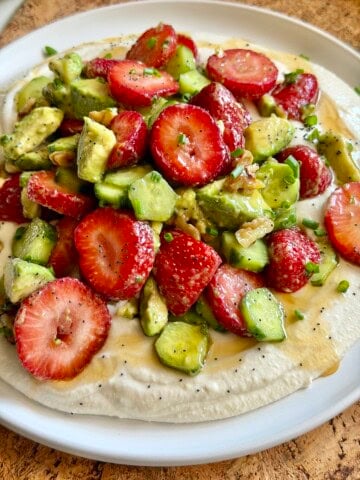 strawberry salad with whipped white bean feta
